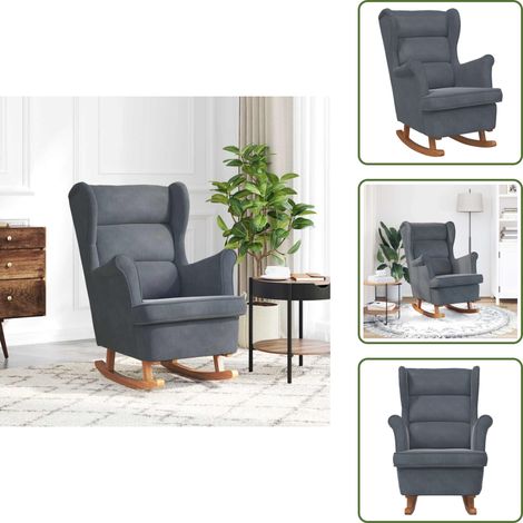 The Living Store Sedia a dondolo con schienale alto in velluto grigio scuro - Sedile in velluto