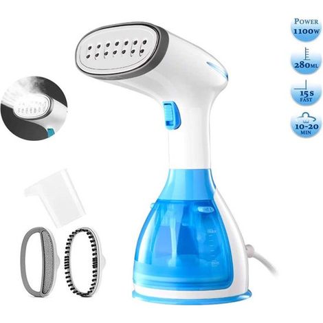 Tragbares Dampfbügeleisen mit 1500 W – 280 ml Wassertank, kabellos, mit Langhaarbürste und Messbecher (1/2)