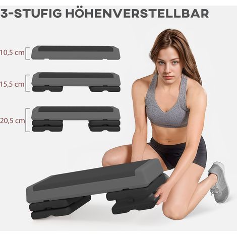 Stepper fitness réglable en hauteur, antidérapant, pour domicile, salle de sport ou bureau, plastique gris (1/5)