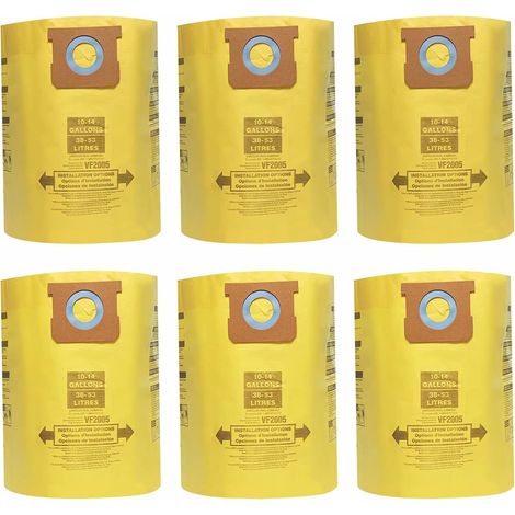 Paquete de 6 bolsas para aspiradora Shop-Vac 9066200 90662 90672 - Tipo F - Para aspiradora Shop Vac de 10 a 14 galones VF2005 (1/2)