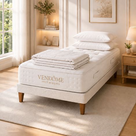 Ensemble matelas 90x190 + sommier + couette et 2 oreillers - COSMA (1/4)