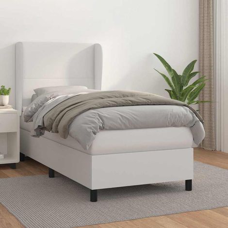 Cama box spring con colchón cuero sintético blanco 100x200 cm (1/5)