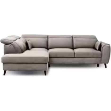 Canapé d’angle convertible NOBLESSE en velours avec coffre et pieds en bois noir – 265cm angle gauche-Gris taupe-angle gauche (1/5)