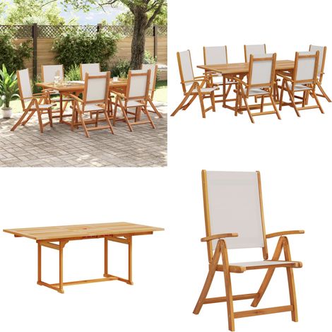 Ensemble à Manger de jardin 7pcs bois d'acacia solide textilène - Table De Jardin - Salon De Jardin - Mobilier De Jardin - Acacia Massif - Chaise Pliante - Home & Living (1/5)