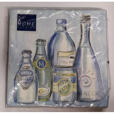 HOME FASHION - CONFEZIONE DI TOVAGLIOLIPER DECOUPAGE DA 20PZ 33X33CM - FANTASIA BOTTIGLIE D'ACQUA