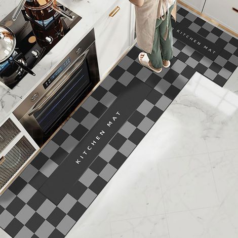 Non-slip Kitchen Mat, Absorbent Diatomite Tile Pattern Kitchen Mat, Washable Kitchen Mat in Front of Sink, Bath Mat, Dish Mat, Shower Mat (45x180cm, Grey/Black) (1/5)