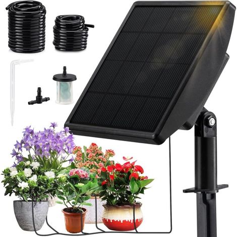 Système d'irrigation goutte à goutte solaire de 15 m (49 pi) - Kit d'arrosage automatique pour 15 pots avec dispositif anti-siphon - Débit de 800 ml/min - Système d'irrigation solaire pour intérieur e (1/5)