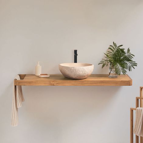 Ensemble meuble de salle de bain suspendu 130x45 cm en bois de teck Neill SKLUM