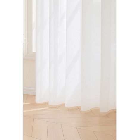 Maroyathome Bibiana - Rideau - Prêt à poser - Bande de plissage - Cordon de plomb - Crochets coquillage - Embrasse - BLANC ÉCLATANT - 300 x 180 cm - Largeur : 300 cm - Longueur : 180 cm - 1 pièce (1/5)