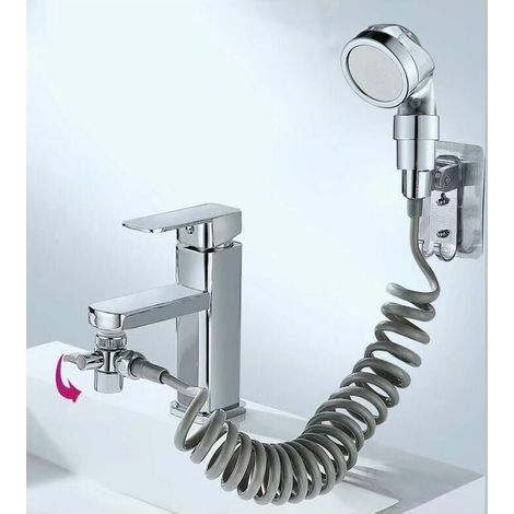 royaluxe - Ensemble Pommeau Douche pour Lavabo, Douchette de Salle de Bain, Tuyau Télescopique, Parfait pour Laver les Cheveux ou Nettoyer le Lavabo (Robinet pas Inclu) (Argent) (1/4)