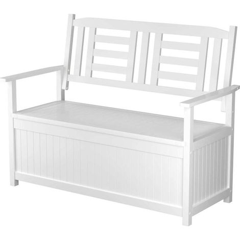 185 L banc de jardin coffre en bois massif, rangement extérieur 2 places avec dossier et accoudoirs (1/2)
