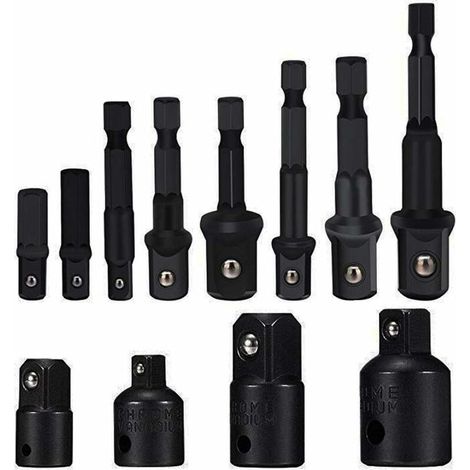 MINKUROW Steckschlüssel-Satz 8-tlg. Sechskantschaft-Bohrer Bits Nussschlüssel Steckschlüssel-Verlängerungs-Adapter-Bit-Set 4er-Set Reduzieradapter für Ratschenschlüssel/Steckschlüssel (Schwarz)