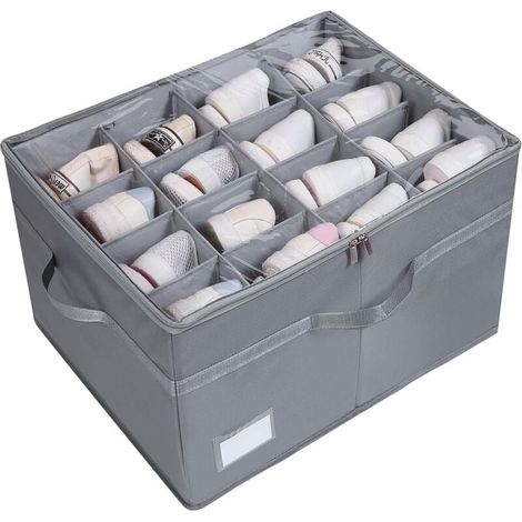 Zapatero compacto para armario, capacidad para 16 pares de zapatos, zapatero espacioso, con tapa de plástico transparente, caja de almacenamiento resistente para organización de zapatos, estante para (1/4)
