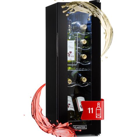 Klarstein – Cave à vin 12 bouteilles – Volume 32L – Refroidissement 5-18°C – Verre anti-UV – Moteur silencieux 45dB – Clayettes en bois de hêtre