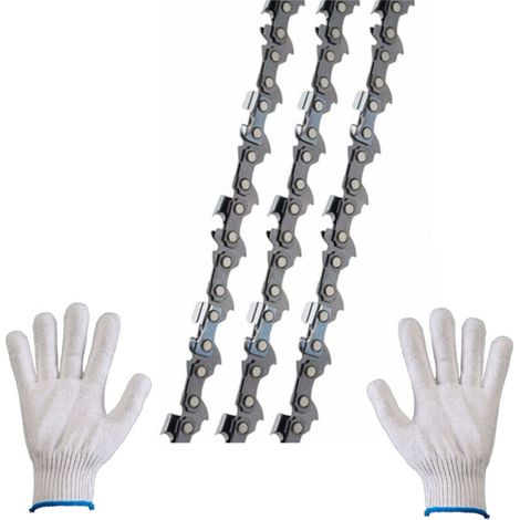 Lot de 3 Chaîne de tronçonneuse 3/8"LP 52 maillons 1,1mm 35cm Faible Rebond Compatible avec Bosch AKE 35 S AKE 35-19 S, Einhell, Husqvarna, Makita, Dolmar, Oregon et autres Livré avec une paire de gan (1/5)