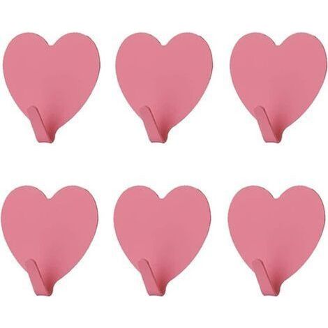 Set di 6 ganci decorativi da parete a forma di cuore (rosa), robusti ganci adesivi in acciaio inossidabile per casa, cucina, bagno, ufficio (1/4)