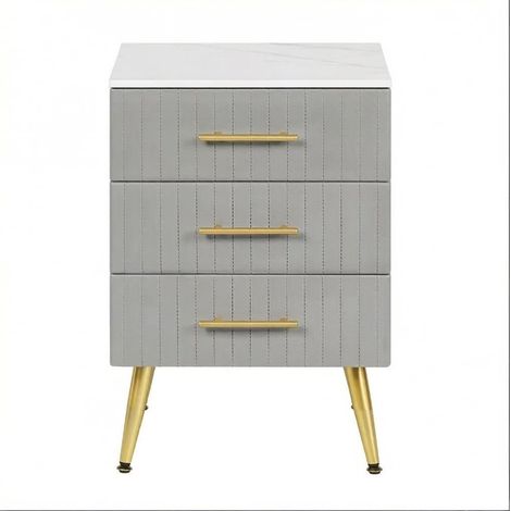 CHICFURN Mesita de noche 40,5 x 41 x 60 cm en MDF gris, 3 cajones, efecto mármol (1/5)