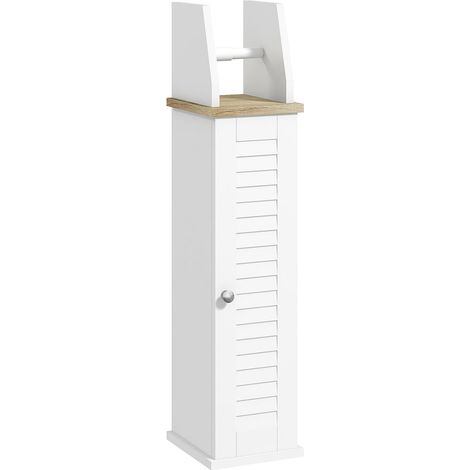 Meuble WC Porte-Papier Toilette Compact Colonne Salle de Bain avec Placard et Étagère Réglable 18x20x80cm Blanc (1/5)