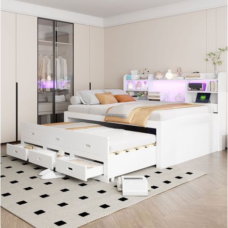letto contenitore 140x200 estraibile LED USB bianco OKMYHOME (1/5)