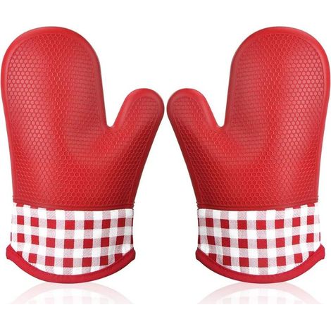 Gant de Cuisine SiliCône Anti Chaleur, Gant Four Manique Four Oven Mitts Oven Gloves Gant Manique Gants Isolants Cuisine épais Mitaine Four pour Barbecue Cuisson Gants Professionnel 1 Paire (Rouge)-Fe (1/5)
