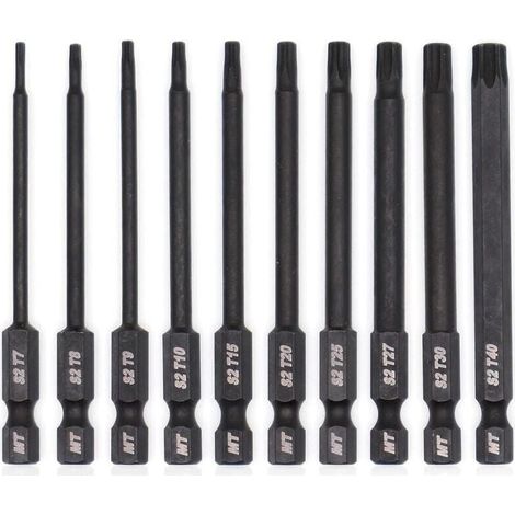 Jeu d'embouts Torx pour tournevis, perceuses et clés à chocs, résistant à la température, traitement thermique avancé, revêtement phosphaté, 8 cm, 10 pièces (1/5)