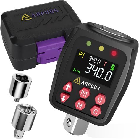 1/2" digitaler Drehmomentadapter, 17-340 Nm digitaler Drehmomentschlüssel mit ±1 % Genauigkeit, voreingestellter Modus, Datenspeicherung, LED und akustischer Alarm, 1/4" 3/8" Adapter für Auto, Motorra
