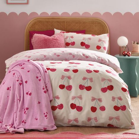 Housse de Couette réversible avec taie d'oreiller Motif Cerises et nœuds Rose (1/5)