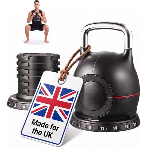 Relaxdays adjustable kettlebell up to 20kg, ergonomic grip, HxWxD:36x26x26cm, ABS, nylon, aluminium alloy, home, black (1/5)