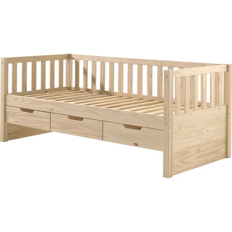 Lit banquette 90x200 sommier et 3 tiroirs inclus Vipack Fritz - Bois (1/4)