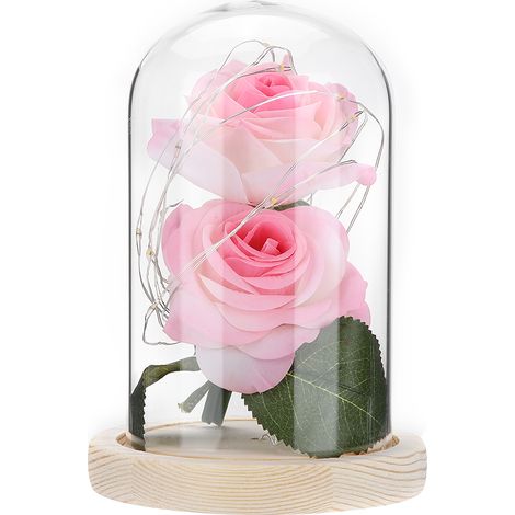 Lampe Nuit Dôme Verre - Rose Artificielle - Fil Cuivre LED 20 Lumières - Décoration Chambre - Cadeau Anniversaire Saint Valentin - 1 Pièce (1/5)