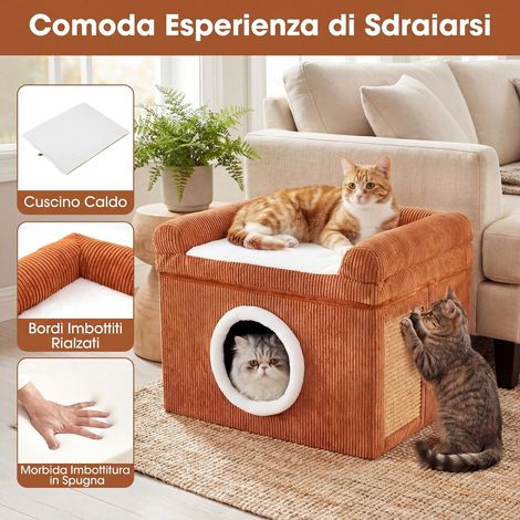 Indoor Cat Beds with Sisal Scratching Mat and Soft Cushion, Cat Cave with Non-Slip Bottom for Pets Brown (1/5)