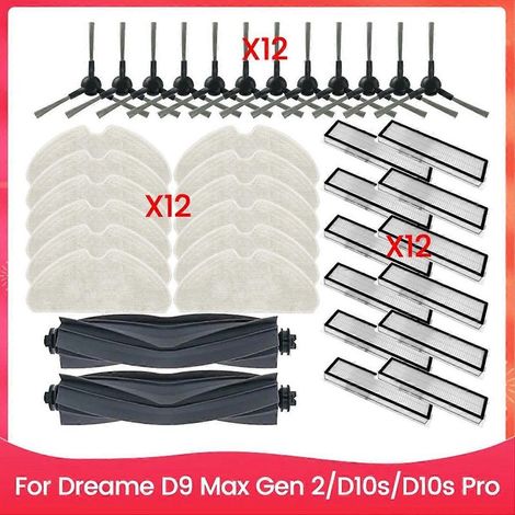 Brosse latérale principale, chiffon de nettoyage, filtre HEPA, pièce de rechange pour nettoyeur haute pression Dreame D9 Max Gen 2/D10s/D10s Pro. Nettoyage efficace. (1/5)