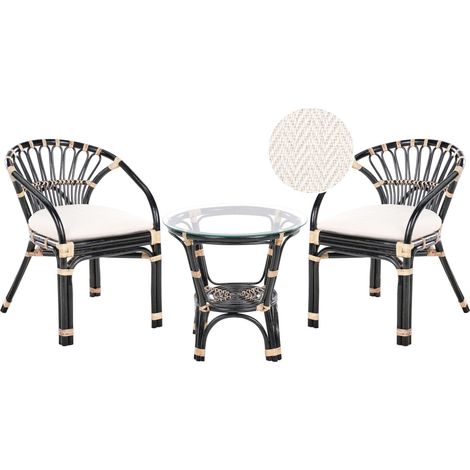 Bistro Set inkl. Kissen PECORINI Rattan Schwarz