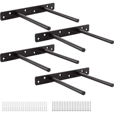 Etagere Murale Fixation Invisible Double Pôle, Support Etagere Murale - 30 cm - Noir - Lot de 4 (1/4)