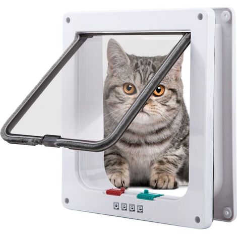 Chatière pour Chat,Magnétique Verrouillable 4 Modes pour Animaux Domestiques Chatons et Chatons Large Blanc