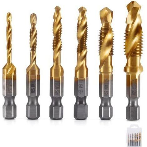 Jeu de forets de taraudage HSS, lot de 6 tarauds filetés, filetage métrique M3 à M10, forets tarauds pour tarauder différents fils (1/5)