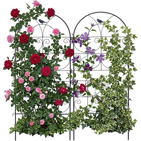 Relaxdays Rankgitter, 2er Set, HxB: 116 x 50 cm, Metall, Rankhilfe für Kletterpflanzen, Garten, Rosenrankhilfe, schwarz