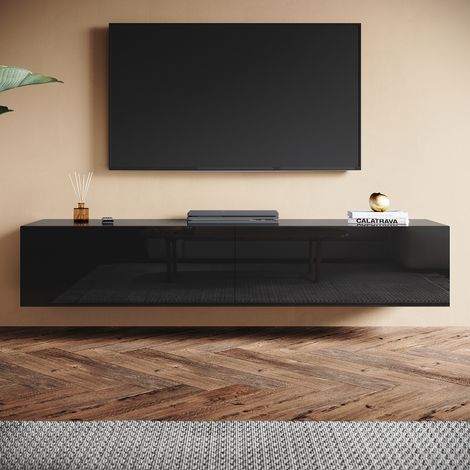 SONNI TV Schrank mit Schublade, Wandmontage/Standmontage, Moderner Hochglanz TV Board, Geeignet für Wohnzimmer und Schlafzimmer, Schwarz, 1600 x 400 x 300 mm (1/5)