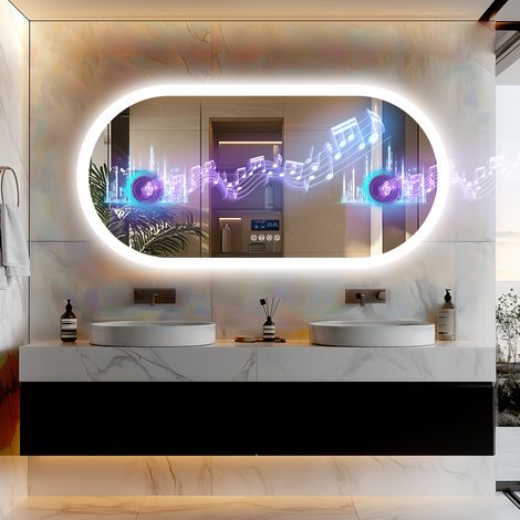 Oval Wall Mounted Illuminated Led Bathroom Mirror with Bluetooth Demister Pad Backlit - 1200x600mm (1/5)