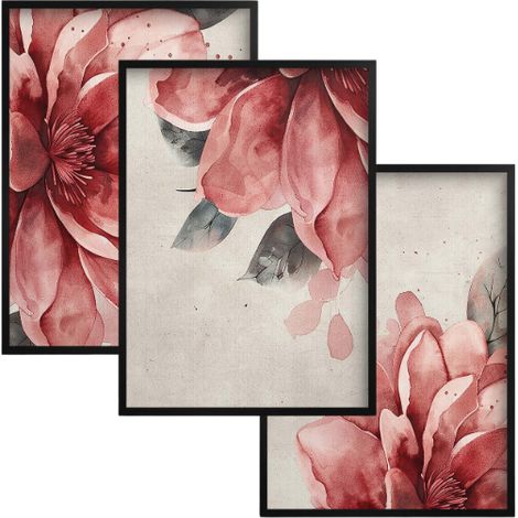 Affiches murales avec cadre noir et fleurs roses pour chambre à coucher (1/5)