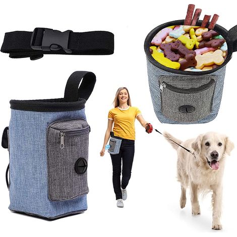 Sac À Friandises Pour Chien - Nylon Imperméable - Ceinture Réglable - Double Poche Latérale - Distributeur Intégré De Sacs Pour Déchets - 1 Pièce