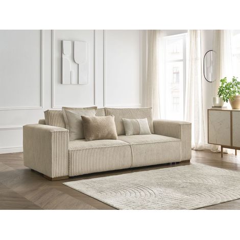 BOBOCHIC - Canapé droit convertible coffre CHELSEA gros côtelé doux Taupe (1/5)