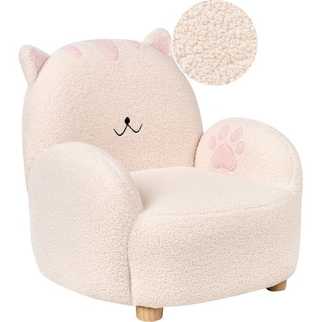 Fauteuil pour Enfants en Bouclé en Forme de Chat Rembourré Blanc Cassé Zoar