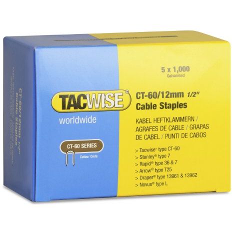 Tacwise 0355 Punti Ferma Cavi di Acciaio Galvanizzato Tipo CT-60 da 12 mm, Confezione da 5000 (1/4)