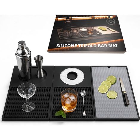 Tapis de Bar Pliable en Silicone, Tapis de Cocktail Pliant Multifonctionnel avec Planche à découper, Tapis de Bar pour comptoir, décorations de Bars pour la Maison, l'extérieur, Les Voyages (1/5)