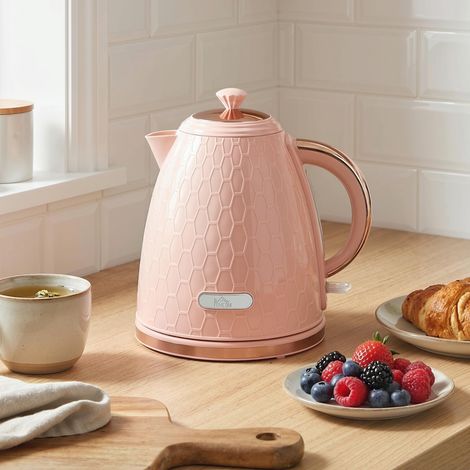 Bollitore elettrico da 1,7 litri, funzione di ebollizione rapida, 2,2 kW, senza fili con filtro anticalcare removibile, rosa chiaro. (1/5)