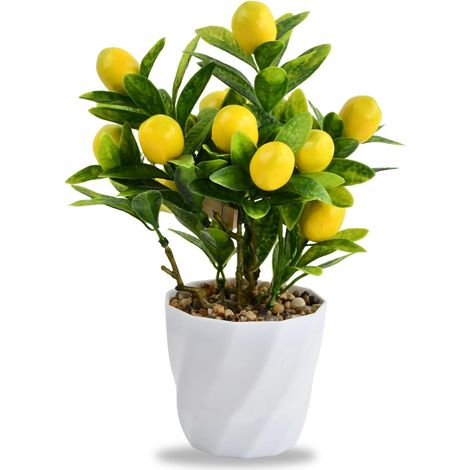 Mini Citronnier Artificiel en Pot, Bonsaï de Citron Faux pour Le Salon, Le Bureau, la Chambre à Coucher (1/5)