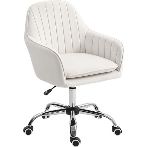 Velvet-Feel Office Chair with Adjustable Height Wheels - Cream White (1/5)