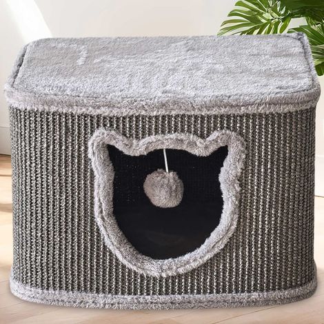 Maison pour chats avec griffoirs en sisal gris 40x40x27cm (1/5)
