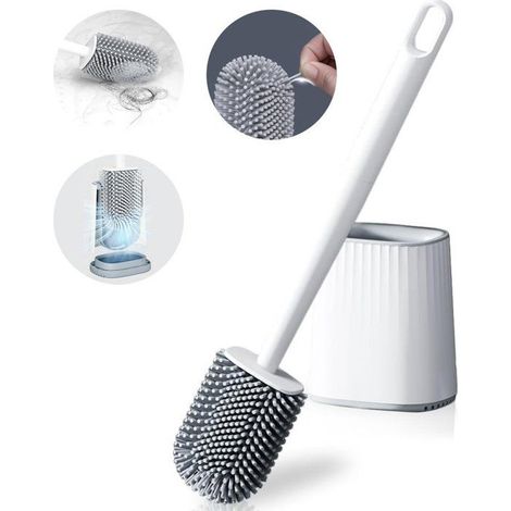 Brosse WC - Brosse de Toilette en Silicone - avec Support Ventilé à Séchage Rapide - Antibactérienne - Au Sol ou Montage Mural (1/5)